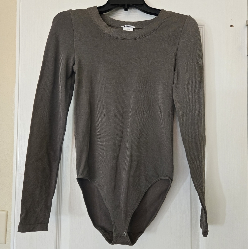 Wolford Cotton Blend Long-Sleeve Body Suit M Olive Green